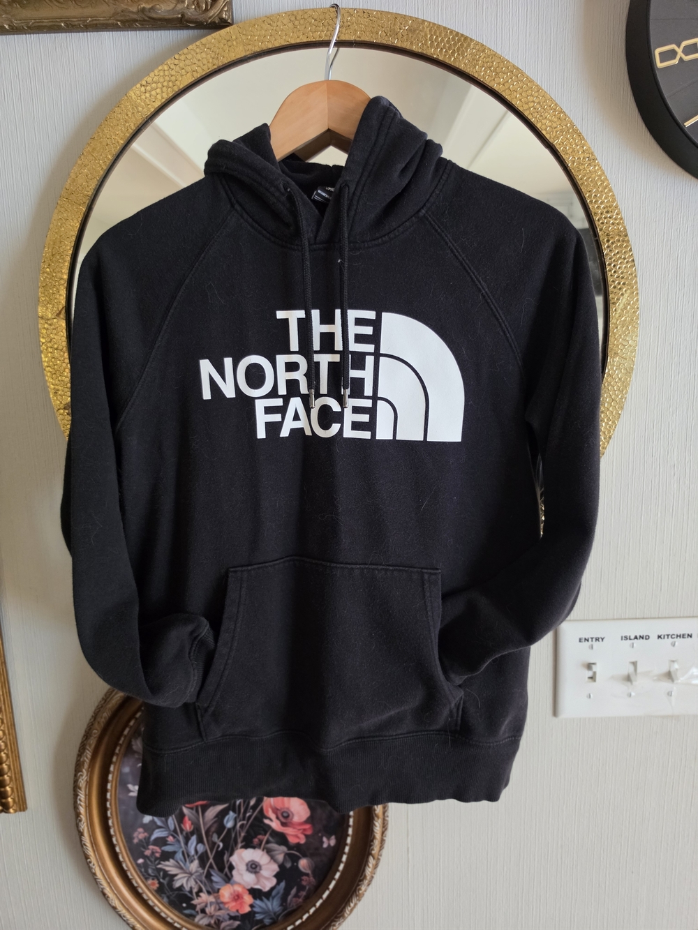 The North Face Black Hoodie with White Logo Print Womens Small